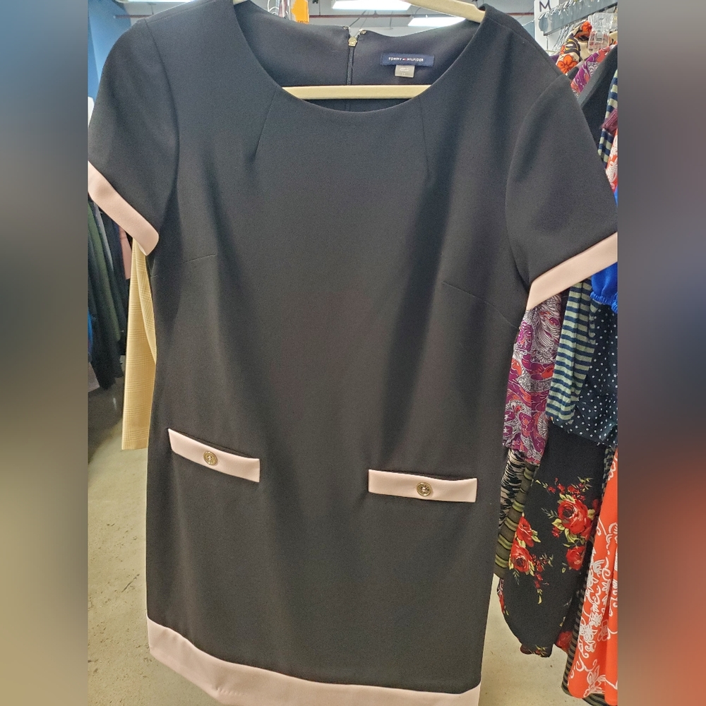 Tommy Hilfiger Black Light Pink Contrast Faux Pocket Shift Dress Size 12 - Picture 3 of 8